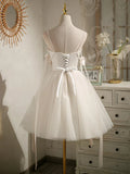 Ndyad A-line tulle short prom dress beige tulle homecoming dress HZ1024