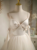 Ndyad A-line tulle short prom dress beige tulle homecoming dress HZ1024