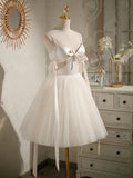 Ndyad A-line tulle short prom dress beige tulle homecoming dress HZ1024