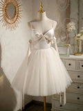 Ndyad A-line tulle short prom dress beige tulle homecoming dress HZ1024