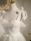 Ndyad sweetheart neck tulle lace short prom dress, white tulle formal dress HZ1024