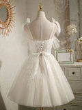 Ndyad sweetheart neck tulle lace short prom dress, white tulle formal dress HZ1024