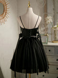 Ndyad A-line tulle short prom dress, black homecoming dress HZ1024