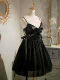 Ndyad A-line tulle short prom dress, black homecoming dress HZ1024