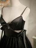 Ndyad A-line tulle short prom dress, black homecoming dress HZ1024