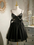 Ndyad A-line tulle short prom dress, black homecoming dress HZ1024