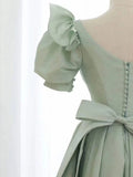 Ndyad green v neck satin short prom dress, green evening dress HZ1024