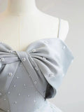 Ndyad Satin Gray Long Prom Dresses, Gray Long Formal Dresses HZ1024