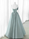 Ndyad Satin Gray Long Prom Dresses, Gray Long Formal Dresses HZ1024