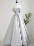 Ndyad Satin Gray Long Prom Dresses, Gray Long Formal Dresses HZ1024