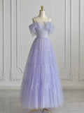 Ndyad Purple Tulle Long Prom Dress, Purple Formal Dress HZ1024