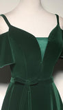 Ndyad A-Line Velvet Long Prom Dresses, Green Formal Evening Dress HZ1024