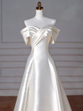 Ndyad Off Shoulder Satin ivory Long Prom Dress, Satin Long Formal Dress HZ1024