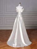 Ndyad Off Shoulder Satin ivory Long Prom Dress, Satin Long Formal Dress HZ1024