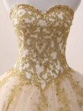 Ndyad Sweetheart Neck Tulle Long Prom Gown, Champagne Sweet 16 Dress HZ1024