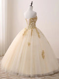 Ndyad Sweetheart Neck Tulle Long Prom Gown, Champagne Sweet 16 Dress HZ1024