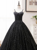 Ndyad A-Line Tulle Long Prom Dress, Black Formal Evening Dresses HZ1024
