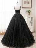 Ndyad A-Line Tulle Long Prom Dress, Black Formal Evening Dresses HZ1024