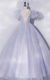 Ndyad Purple Tulle Long Prom Dresses, Purple Tulle Formal Dresses HZ1024