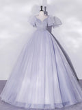 Ndyad Purple Tulle Long Prom Dresses, Purple Tulle Formal Dresses HZ1024