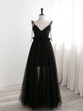 Ndyad Black Tulle Long Prom Dresses, Black Formal Evening Dresses HZ1024