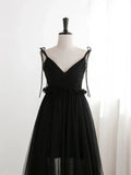 Ndyad Black Tulle Long Prom Dresses, Black Formal Evening Dresses HZ1024