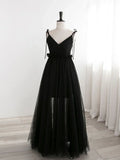 Ndyad Black Tulle Long Prom Dresses, Black Formal Evening Dresses HZ1024