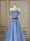 Ndyad Tulle Blue Long Prom Dresses, Blue Tulle Formal Dresses HZ1024