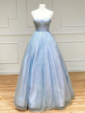 Ndyad A-Line Tulle Blue Long Prom Dress, Blue Formal Evening Dresses HZ1024