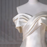 Ndyad Off Shoulder Satin ivory Long Prom Dress, Satin Long Formal Dress HZ1024