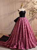 Ndyad Sweetheart Neck 3D Flower Pink Long Prom Dress, Pink Long Formal Dress HZ1024