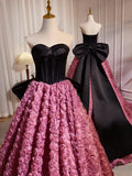 Ndyad Sweetheart Neck 3D Flower Pink Long Prom Dress, Pink Long Formal Dress HZ1024