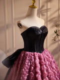Ndyad Sweetheart Neck 3D Flower Pink Long Prom Dress, Pink Long Formal Dress HZ1024