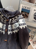 Ndyad Isle Vintage Jacquard Horn Button Women's Hooded Cardigan HZ1024