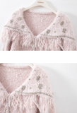 Ndyad shiny silk tassel long sleeve zipper knitted sweater jacket HZ1024