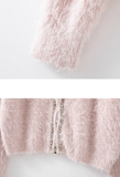 Ndyad shiny silk tassel long sleeve zipper knitted sweater jacket HZ1024
