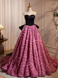 Ndyad Sweetheart Neck 3D Flower Pink Long Prom Dress, Pink Long Formal Dress HZ1024