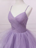 Evafashion v neck tulle long prom dress, purple tulle formal party dress HZ1024