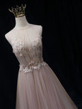 Evafashion A line tulle lace long prom dress pink tulle long evening dress HZ1024