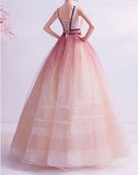 Ndyad v neck burgundy tulle long prom dress, tulle formal dress HZ1024