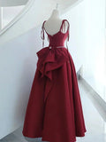 Ndyad Burgundy Long Prom Dress, Satin Formal Burgundy Evening Gown HZ1024