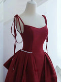 Ndyad Burgundy Long Prom Dress, Satin Formal Burgundy Evening Gown HZ1024