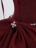 Ndyad Burgundy Long Prom Dress, Satin Formal Burgundy Evening Gown HZ1024
