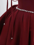 Ndyad Burgundy Long Prom Dress, Satin Formal Burgundy Evening Gown HZ1024