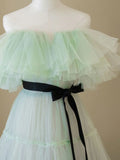 Ndyad Aline Long Prom Dresses, Off Shoulder Formal Long Green Evening Graduation Dresses HZ1024