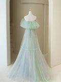 Ndyad Aline Long Prom Dresses, Off Shoulder Formal Long Green Evening Graduation Dresses HZ1024