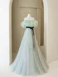 Ndyad Aline Long Prom Dresses, Off Shoulder Formal Long Green Evening Graduation Dresses HZ1024