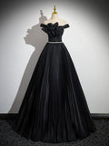 Ndyad Off Shoulder Black Long Prom Dress, Black Long Evening Dress HZ1024