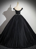 Ndyad Off Shoulder Black Long Prom Dress, Black Long Evening Dress HZ1024