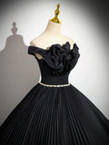 Ndyad Off Shoulder Black Long Prom Dress, Black Long Evening Dress HZ1024